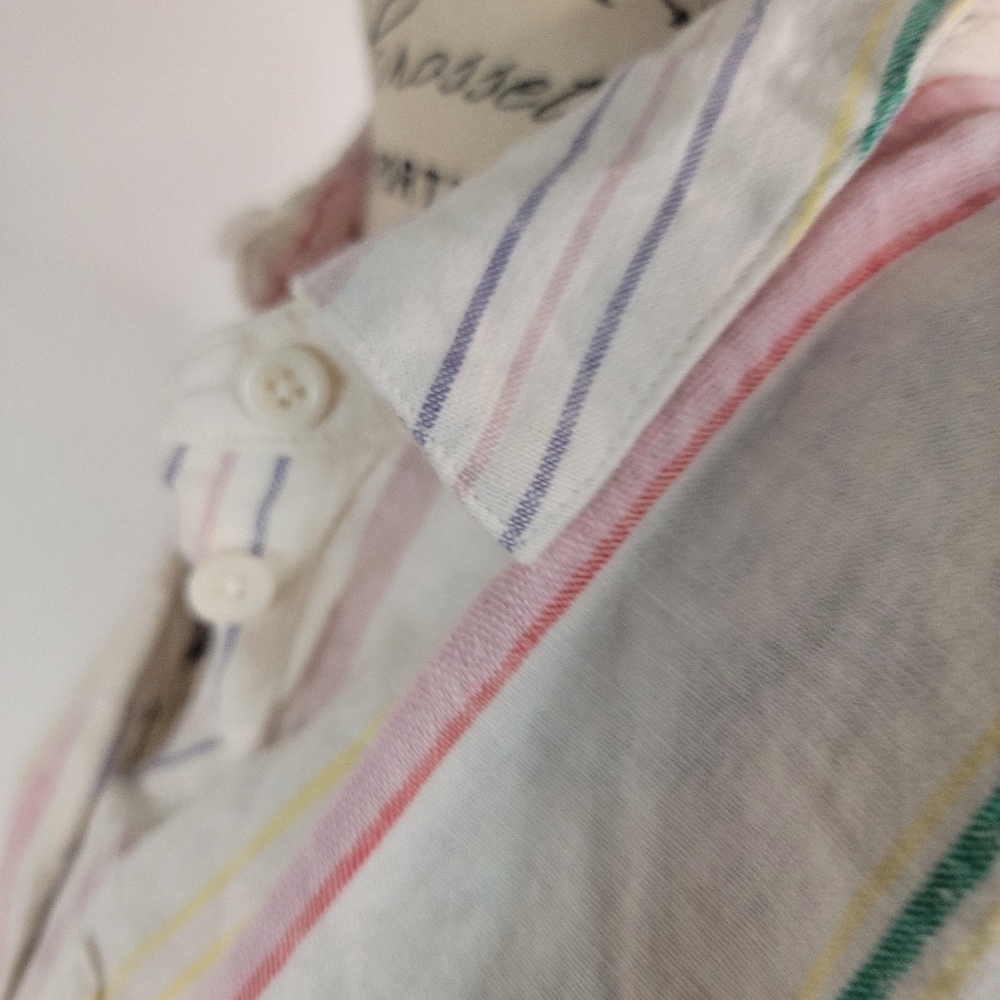 Madewell Sz S Linen Blend Top Button Up Rainbow Striped Multicolor Coastal - Picture 3 of 6